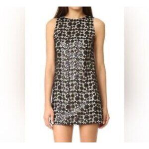 Alice + Olivia Clyde Sequin Dot Mini Shift Dress Black Sesame Sz 0 Nude Lined